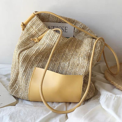 Vrouwen gepersonaliseerde Casual Tote met twee handgrepen/banden Zomer Sea Beach Trim Raffia Bag