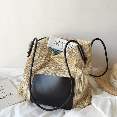 Vrouwen gepersonaliseerde Casual Tote met twee handgrepen/banden Zomer Sea Beach Trim Raffia Bag