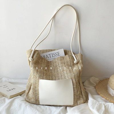 Vrouwen gepersonaliseerde Casual Tote met twee handgrepen/banden Zomer Sea Beach Trim Raffia Bag