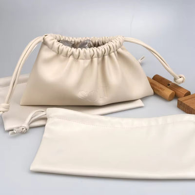 Op maat gemaakte kleur Luxury Lady PU Leather Drawstring Cosmetic Pouch met op maat gemaakte logo