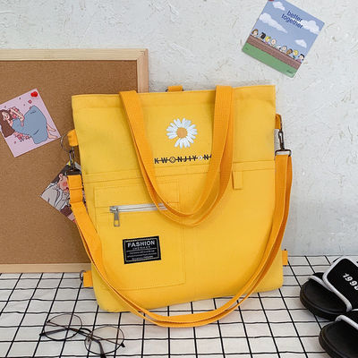 Canvas struisvogelpatroon draagbare schouder geel aangepast geprinte logo Tote Bag