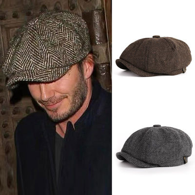 Lente- en herfsthoed voor mannen Gewone gekleurde wol baret met retro Engeland achthoekig ontwerp