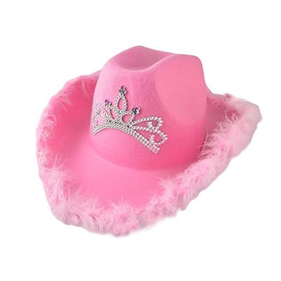 Vederige roze western cowboyhoed met lichtroze kroon en aanpasbaar logo
