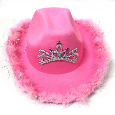 Vederige roze western cowboyhoed met lichtroze kroon en aanpasbaar logo