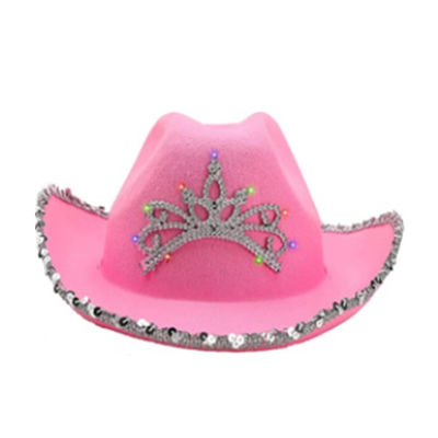 Vederige roze western cowboyhoed met lichtroze kroon en aanpasbaar logo