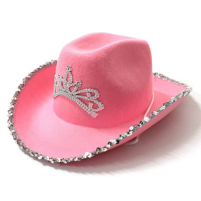 Vederige roze western cowboyhoed met lichtroze kroon en aanpasbaar logo