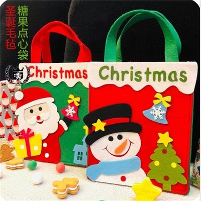 Gepersonaliseerde kleuren kersttas met handgemaakte vacht kerstman sneeuwman rendier ontwerp