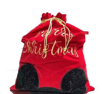 Custom Giant Xmas Bag Red Velvet Drawsstring Kerstman zak met aangepast logo
