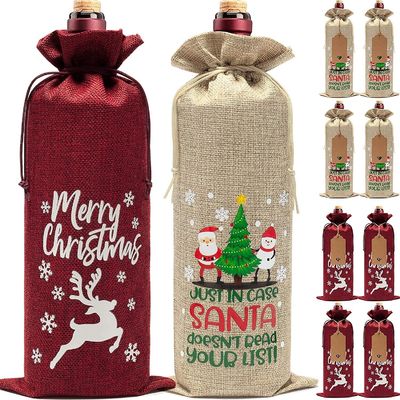Herbruikbare jute kerstwijnzakken voor wijnflessen