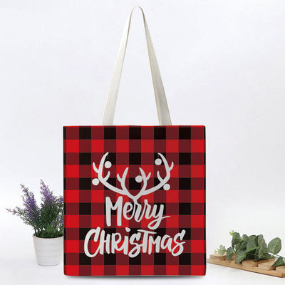 Op maat gedrukte zware katoenen doek Tote zak voor winkelen tijdens het kerstfeest