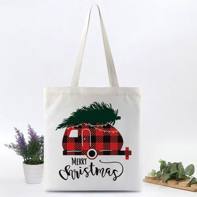 Op maat gedrukte zware katoenen doek Tote zak voor winkelen tijdens het kerstfeest