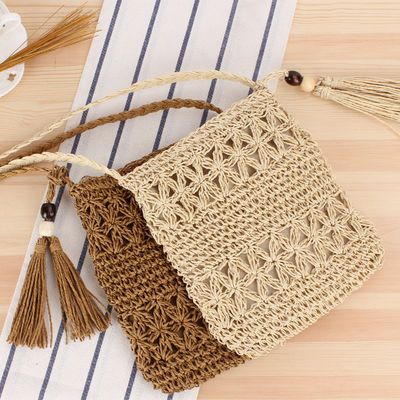 Custom logo geaccepteerd vrouwen stro crossbody emmer weven stro zakken voor zomer strand