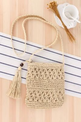 Custom logo geaccepteerd vrouwen stro crossbody emmer weven stro zakken voor zomer strand