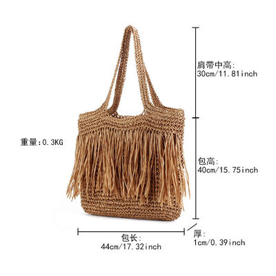 2024 Grote capaciteit Vrouwen Papier stro Strand Tote Handtas Met Tassel Nieuwste modieuze