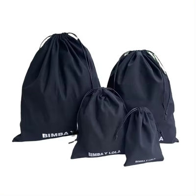 Medium Black Muslin Calico Canvas Cotton Drawstring Pouch Bags met aangepast logo
