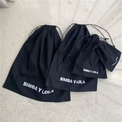 Medium Black Muslin Calico Canvas Cotton Drawstring Pouch Bags met aangepast logo