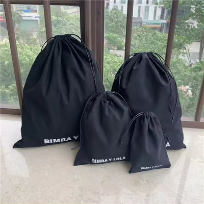 Medium Black Muslin Calico Canvas Cotton Drawstring Pouch Bags met aangepast logo
