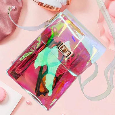 2024 Zomer Doorzichtige Holografische Damestas met Polyester Voering en Vierkante Ketting