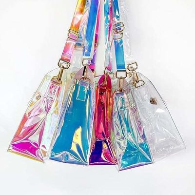 2024 Zomer Doorzichtige Holografische Damestas met Polyester Voering en Vierkante Ketting