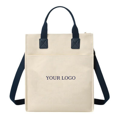 PU-handvat Eco-vriendelijk Waterdicht Gelamineerd Canvas Tote Winkeltas Met Custom Logo