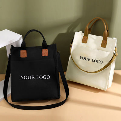 PU-handvat Eco-vriendelijk Waterdicht Gelamineerd Canvas Tote Winkeltas Met Custom Logo