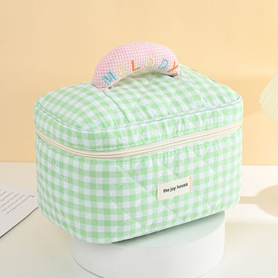 Custom logo Macaron gekleurde katoenen plaid make-up zak voor draagbaar reizen en opslag