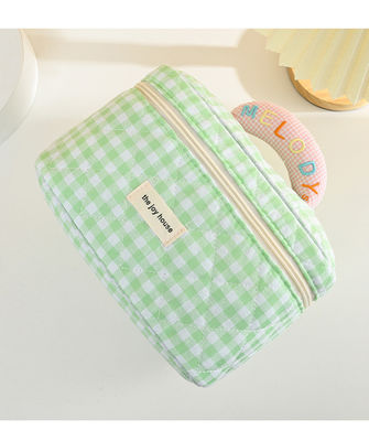 Custom logo Macaron gekleurde katoenen plaid make-up zak voor draagbaar reizen en opslag