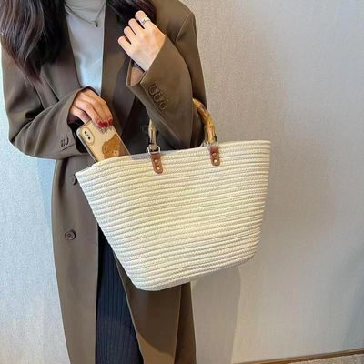 Stijlvolle dames Geweven Strand stro Handtas Casual Handgemaakte Hollow Out Rattan Schoudertassen