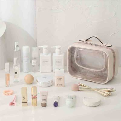 Houd uw cosmetica georganiseerd met dubbele handvaten transparante waterdichte make-up zak