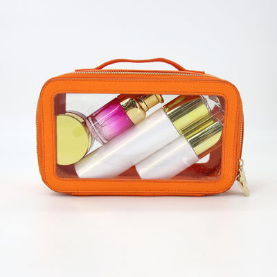 Kleine waterdichte reis PU leer toiletzak met aangepaste kleur PVC make-up case