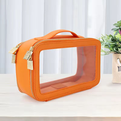Kleine waterdichte reis PU leer toiletzak met aangepaste kleur PVC make-up case