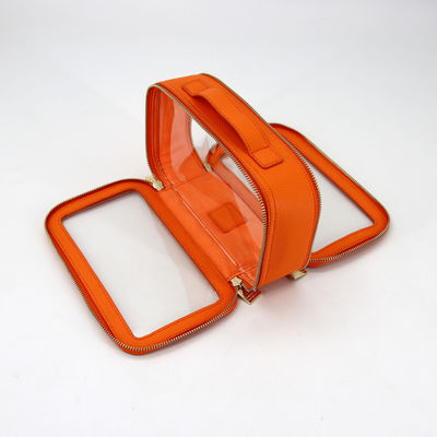 Kleine waterdichte reis PU leer toiletzak met aangepaste kleur PVC make-up case