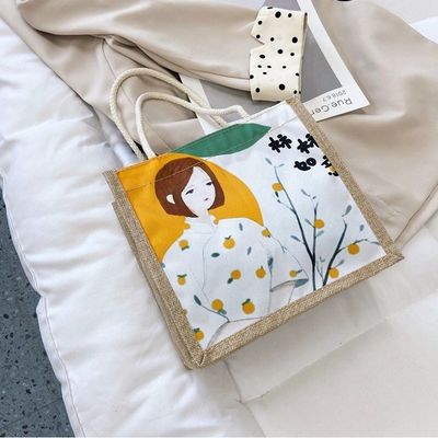 2024 Koreaans Ins Simple Student Cartoon Canvas Handtassen Dames Mini Tote Bags Voor Meisjes