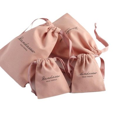 Medium Winkelen Verpakking Op maat Roze zachte doek gedrukte katoenen linnen drawstring zakken