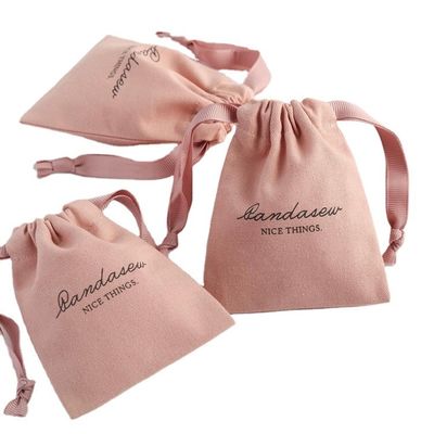Medium Winkelen Verpakking Op maat Roze zachte doek gedrukte katoenen linnen drawstring zakken