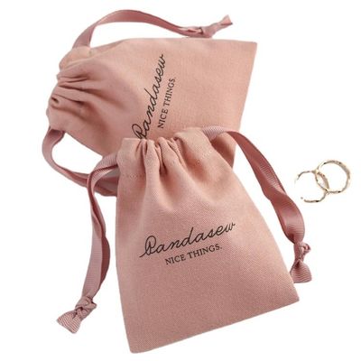 Medium Winkelen Verpakking Op maat Roze zachte doek gedrukte katoenen linnen drawstring zakken
