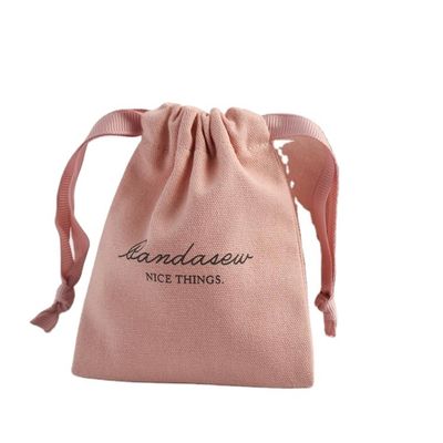 Medium Winkelen Verpakking Op maat Roze zachte doek gedrukte katoenen linnen drawstring zakken