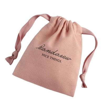 Medium Winkelen Verpakking Op maat Roze zachte doek gedrukte katoenen linnen drawstring zakken