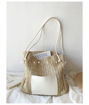 Polyester voering handgemaakte geweven stro zak grote Tote schouder crossbody zak voor vrouwen