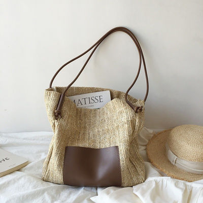 Polyester voering handgemaakte geweven stro zak grote Tote schouder crossbody zak voor vrouwen
