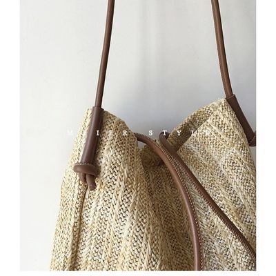 Polyester voering handgemaakte geweven stro zak grote Tote schouder crossbody zak voor vrouwen