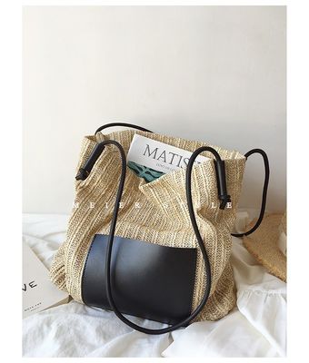 Polyester voering handgemaakte geweven stro zak grote Tote schouder crossbody zak voor vrouwen