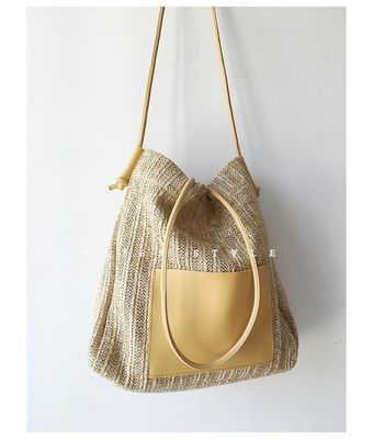Polyester voering handgemaakte geweven stro zak grote Tote schouder crossbody zak voor vrouwen
