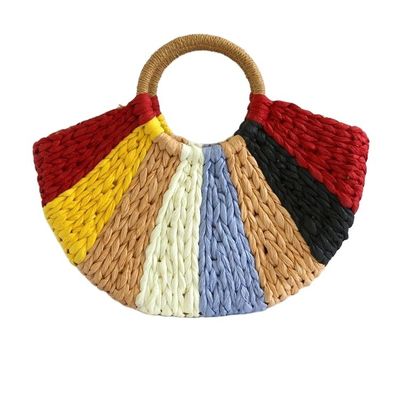Regenboogcadeautassen Collectie Eco Handgemaakte Rattan Woven Straw Tote Bag met open sluiting