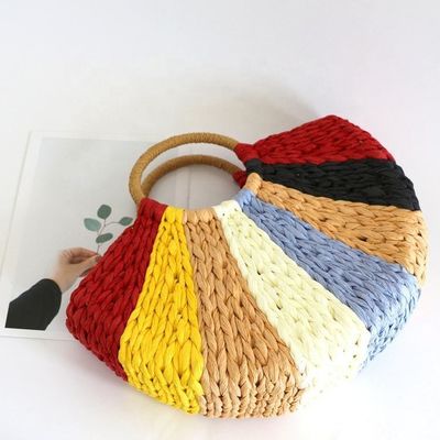 Regenboogcadeautassen Collectie Eco Handgemaakte Rattan Woven Straw Tote Bag met open sluiting
