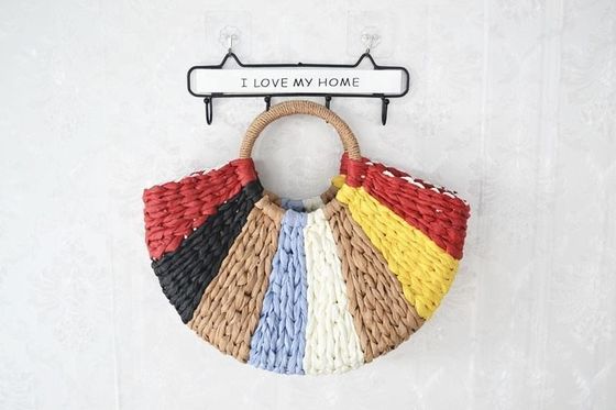 Regenboogcadeautassen Collectie Eco Handgemaakte Rattan Woven Straw Tote Bag met open sluiting