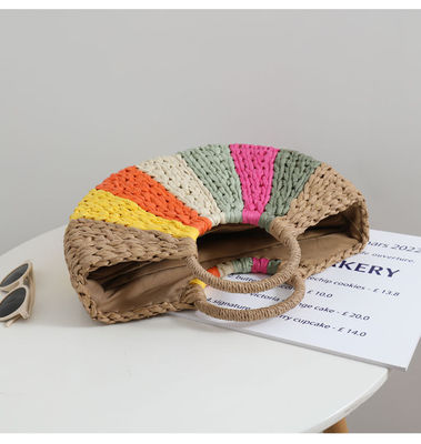 Regenboogcadeautassen Collectie Eco Handgemaakte Rattan Woven Straw Tote Bag met open sluiting