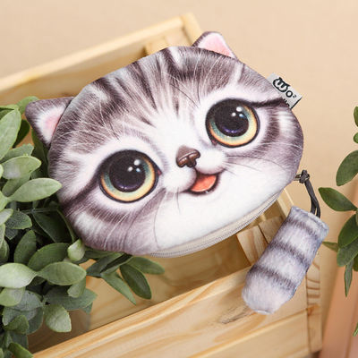 Gepersonaliseerde Kleur Plush Make-up Bag met 3D Cat Coin Bag en Animal Print Tail Zipper