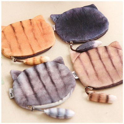 Gepersonaliseerde Kleur Plush Make-up Bag met 3D Cat Coin Bag en Animal Print Tail Zipper