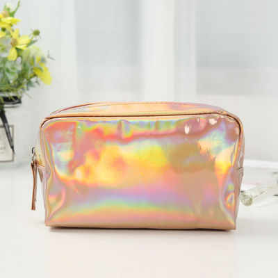 PU cosmetische tas Custom logo holografisch zilver paars waterdicht ritszak rozen goud make-up tas mode